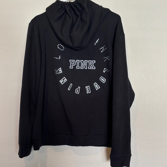 XXL Victoria’s Secret PINK Black Zip-Up Hoodie - Picture 4 of 5